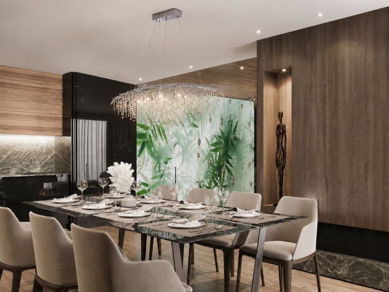 Branch Chandelier with Champagne Beaded Crystal Strands and Crystal Branches by Bethel - view 10