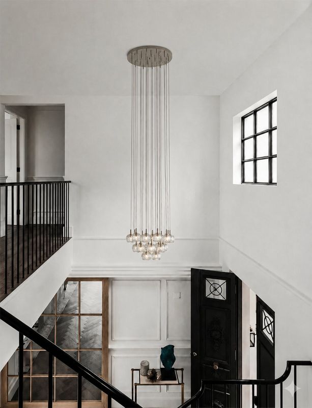 Polished Nickel Flushed Chandelier with Hanging Clear Crystal Pendants by Bethel - view 6
