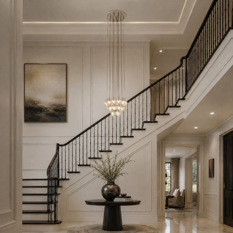 Polished Nickel Flushed Chandelier with Hanging Clear Crystal Pendants by Bethel - view 7