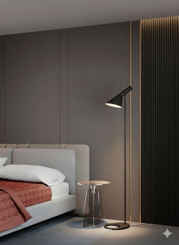 Black Adjustable Head Floor Lamp with