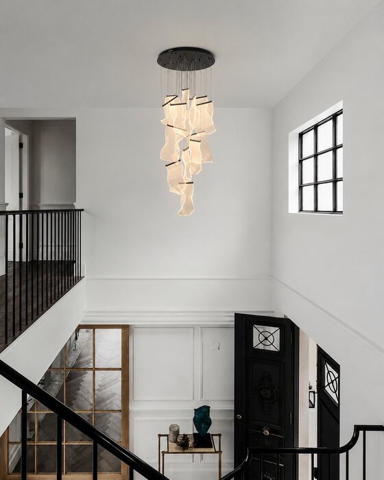Flushed Chandelier with Acrylic Crumbled Sheet Hanging Pendants by Bethel - view 46