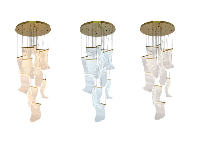 Flushed Chandelier with Acrylic Crumbled Sheet Hanging Pendants in Brass by Bethel