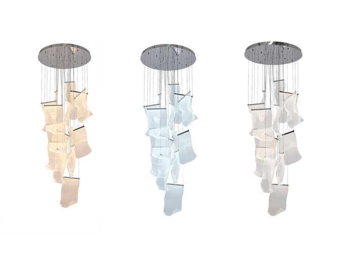 Flushed Chandelier with Acrylic Crumbled Sheet Hanging Pendants in Chrome by Bethel
