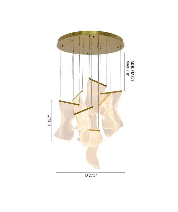 Flushed Chandelier with Acrylic Crumbled Sheet Hanging Pendants by Bethel - view 30