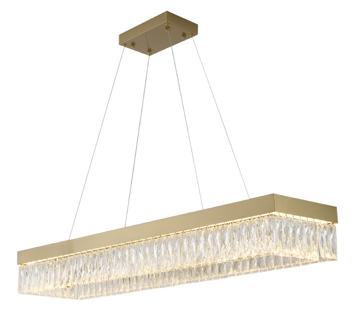 Hairline Frame LED Chandelier with Clear Hanging Crystals in Gold by Bethel