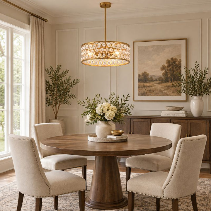 Gold Metal Framed Chandelier with Clear Crystal Hanging Drops by Bethel - view 9