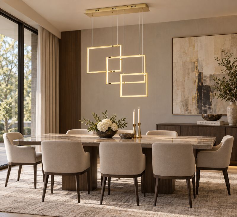 Stainless Steel Frame Chandelier with Hanging Box Lights by Bethel - view 13