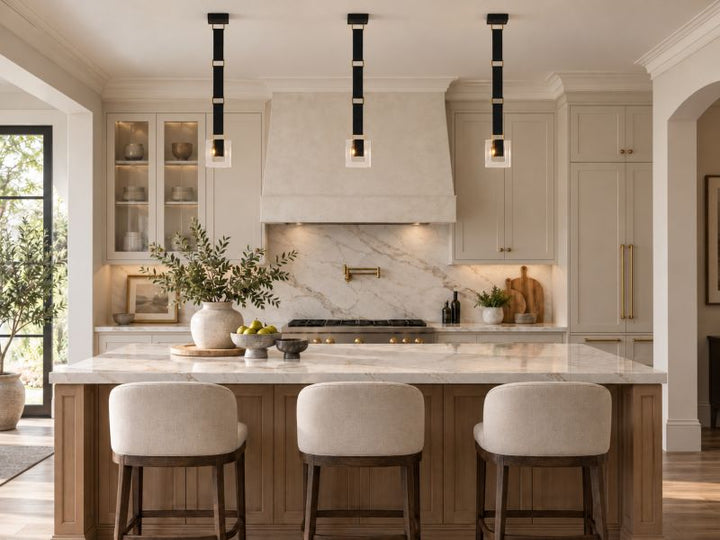 Leather Strap Pendant Light with Clear Crystal Block &amp; Hardware