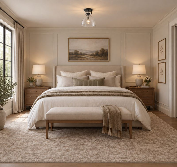 Metal Frame Semi Flush Mount with Clear Glass Shade by Bethel - view 6