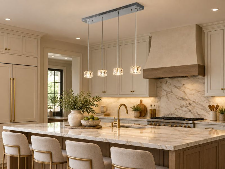 Chrome Metal Frame LED Island Light with Clear Crystal Hanging Pendants (GL320) by Bethel - view 5