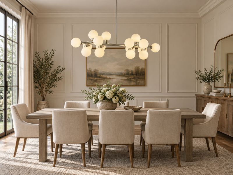 Metal Frame Chandelier with Milk Glass Shades by Bethel - view 13