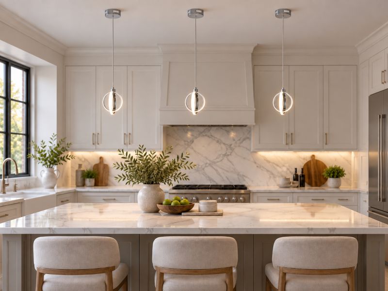 Hanging Pendant Orb Light with Chrome Frame and White Acrylic Diffuser by Bethel - view 7