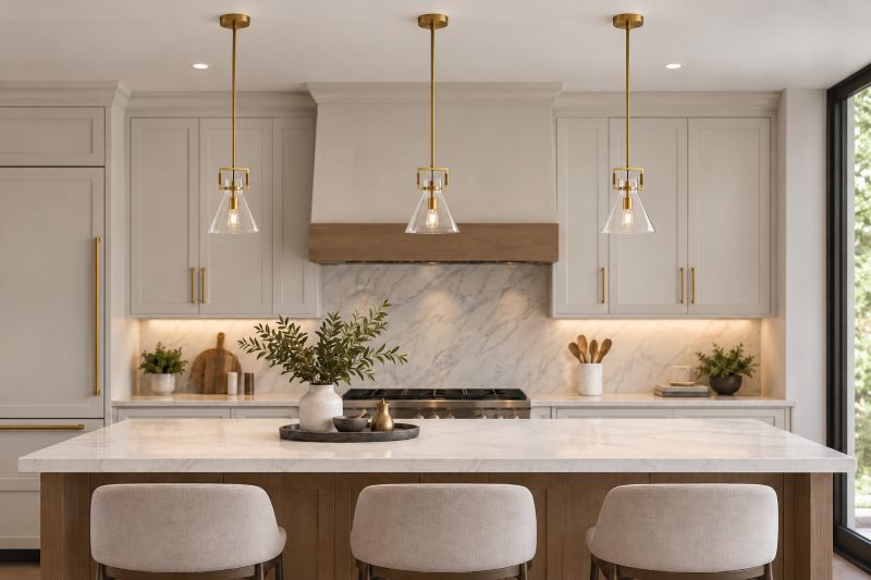 Brass Metal Frame Single Pendant Light with Clear Glass Cone Shade by Bethel - view 9