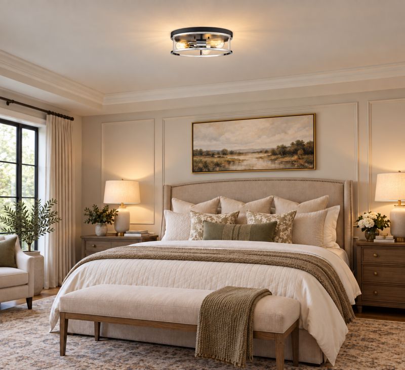 Round Iron Framed Flush Mount Light by Bethel - view 38