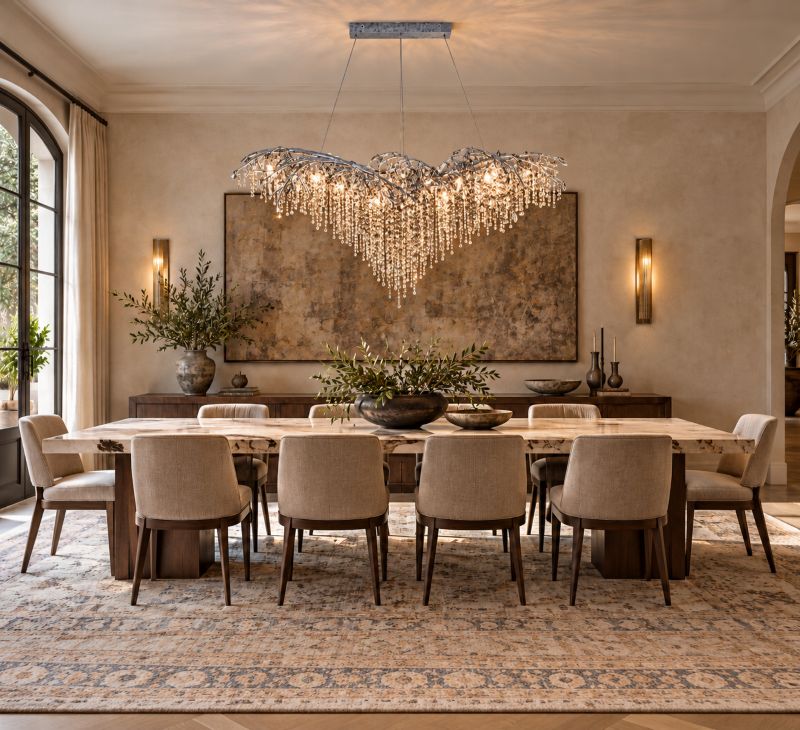 Branch Chandelier with Hanging Crystal Beads &amp; Branch Accents