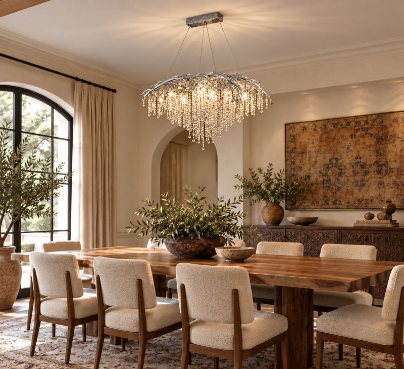 Branch Chandelier with Champagne Beaded Crystal Strands and Crystal Branches by Bethel - view 11