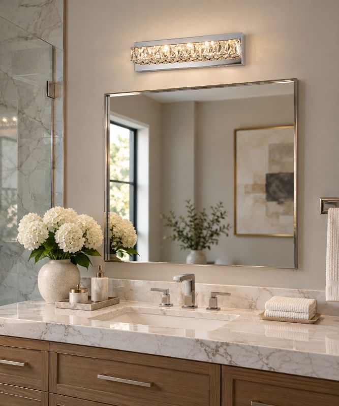 Clear Crystal LED Wall Sconce with Stainless Steel Chrome Frame by Bethel - view 8