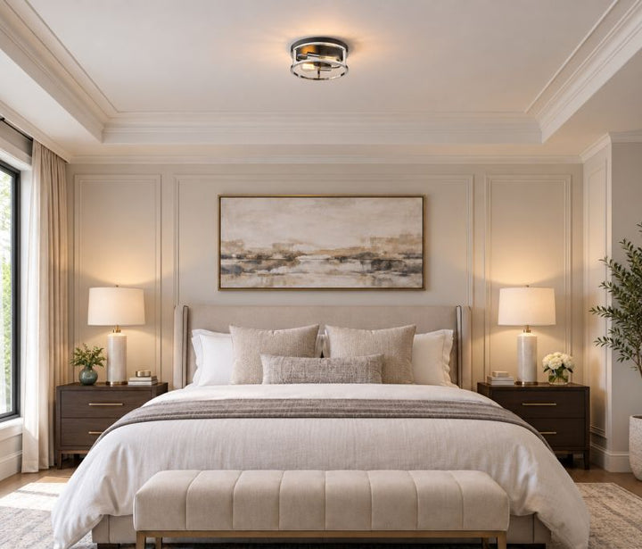 Round Iron Framed Flush Mount Light by Bethel - view 23
