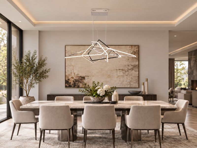 Stainless Steel Frame Geometric LED Light Fixture by Bethel - view 11