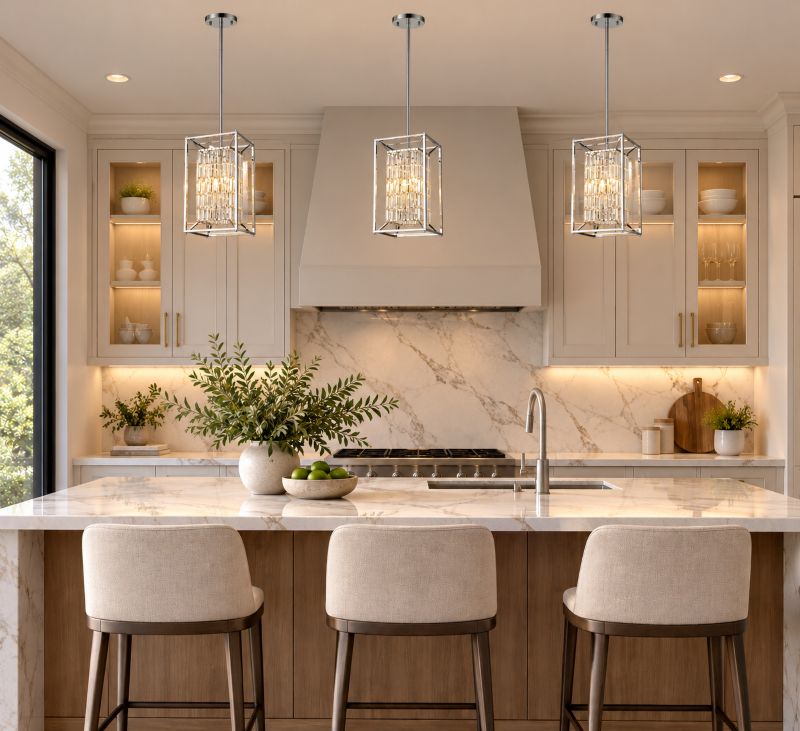 Cage Pendant Light with Clear Hanging Crystals by Bethel - view 5