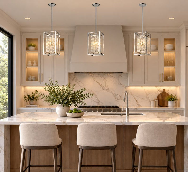 Cage Pendant Light with Clear Hanging Crystals by Bethel - view 5