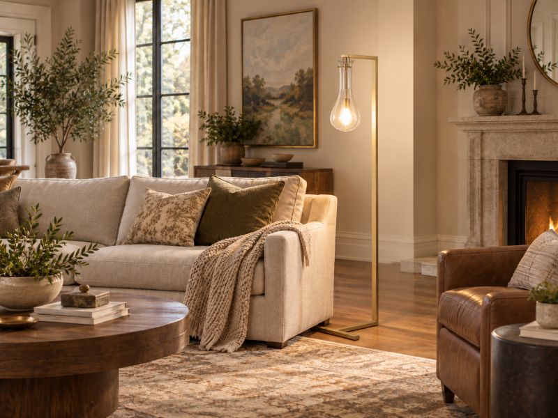 Brass Metal Color Frame Floor Lamp with Clear Tear Drop Glass Shade by Bethel - view 5