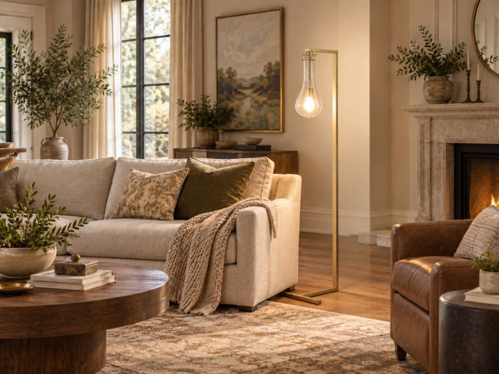 Brass Metal Color Frame Floor Lamp with Clear Tear Drop Glass Shade by Bethel - view 5