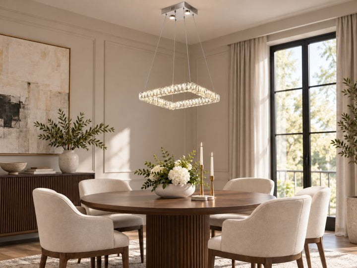 Triple Sided Clear Crystal Square LED Light Fixture with Stainless Steel Frame by Bethel - view 7