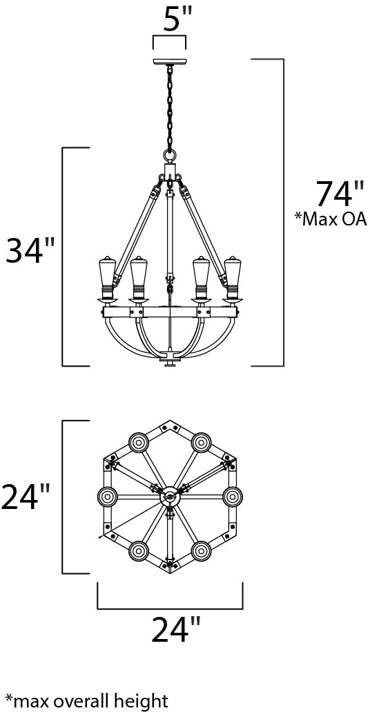 Lodge Chandelier dimensions diagram