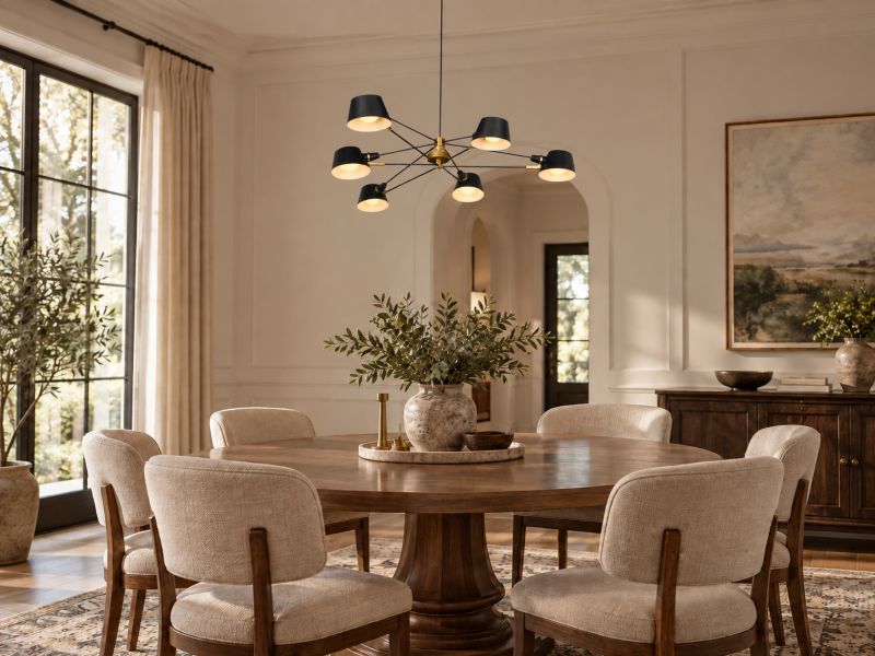 Metal Frame Ceiling Fixture with Hardware Accents and Shade Arms by Bethel - view 13