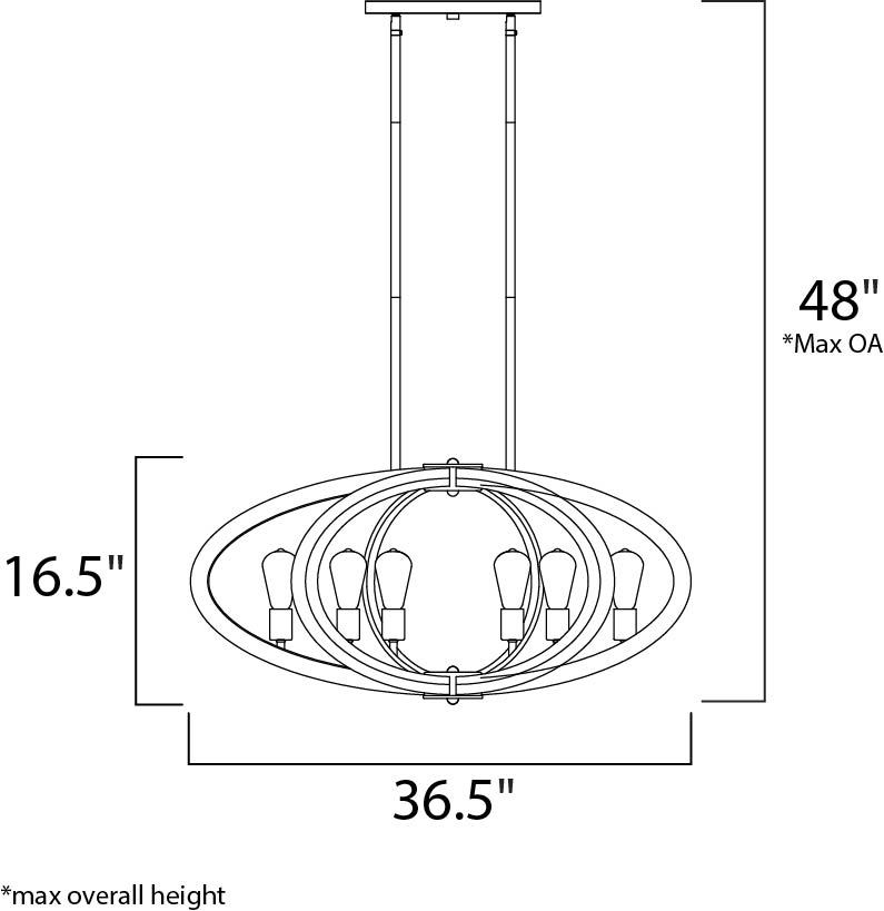 Bodega Bay 6-Light Pendant w/Bulb dimensions diagram