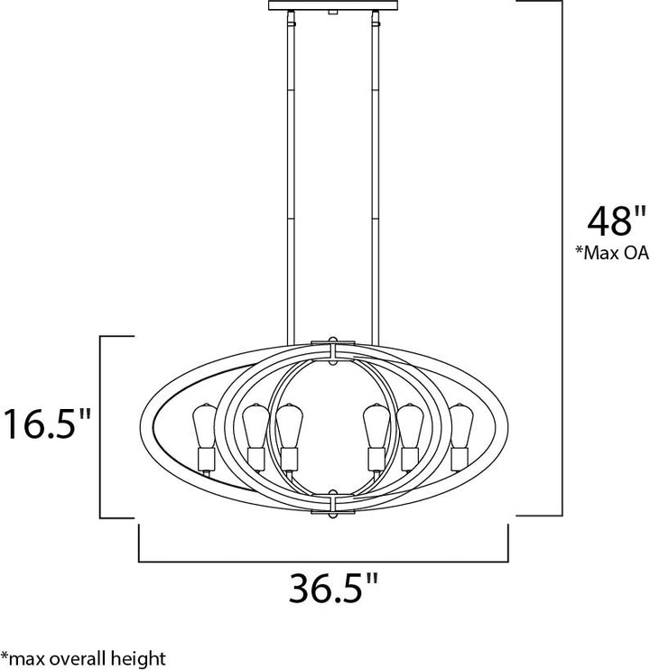 Bodega Bay 6-Light Pendant w/Bulb dimensions diagram