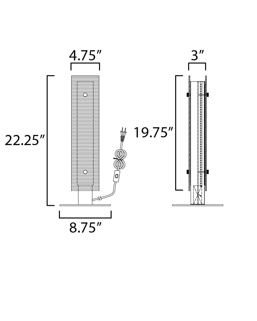 Spectre 20" Table Lamp dimensions diagram