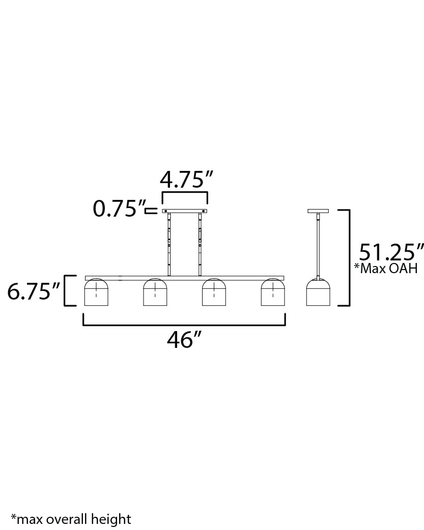 Scoop 4-Light Linear Pendant dimensions diagram