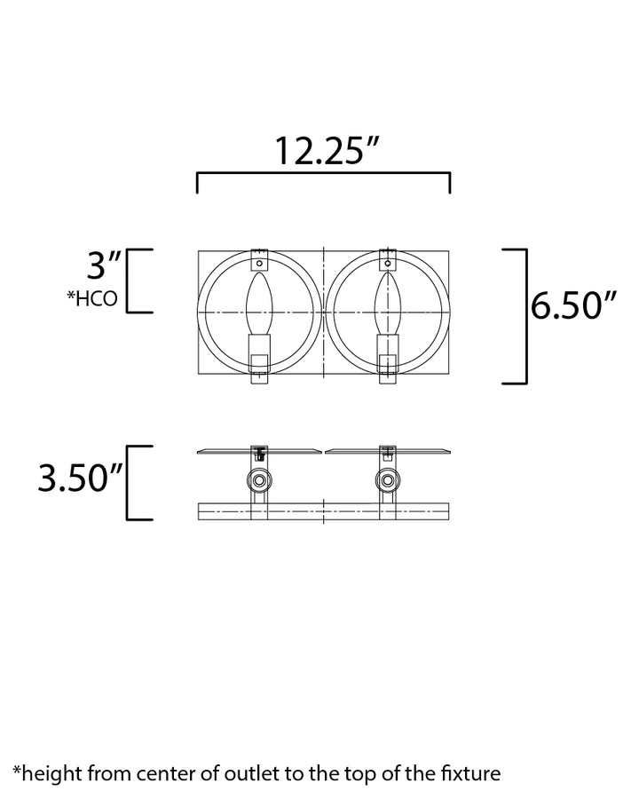 Looking Glass 2-Light Wall Sconce dimensions diagram