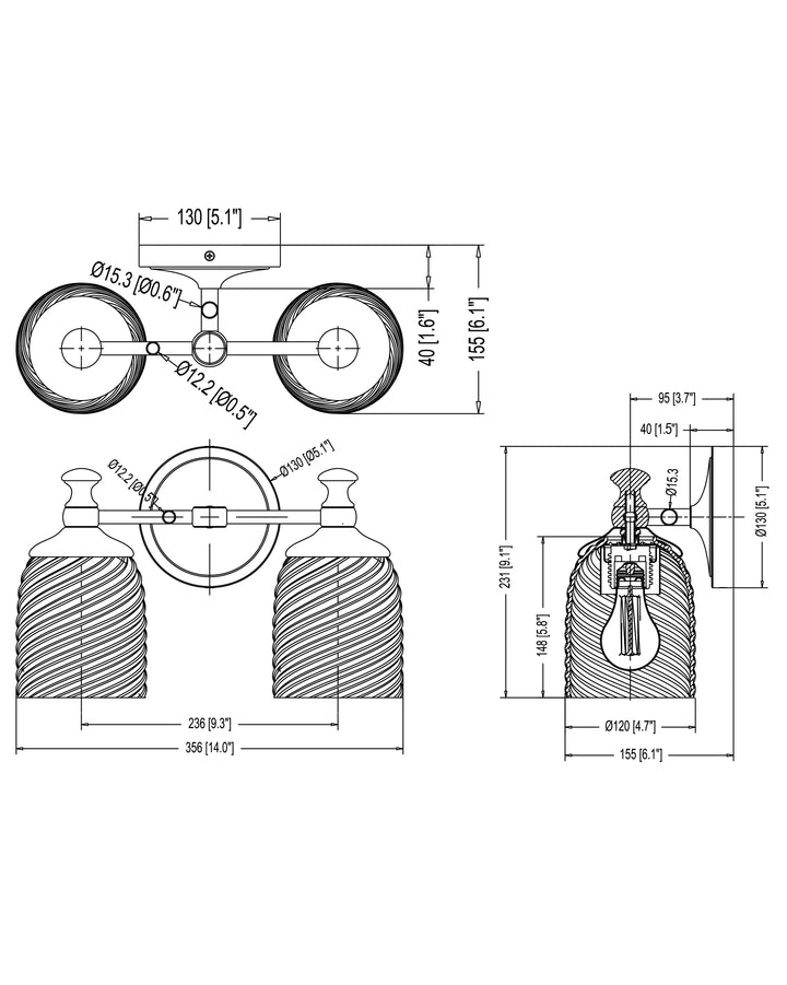 Swirl 2-Light Wall Sconce dimensions diagram