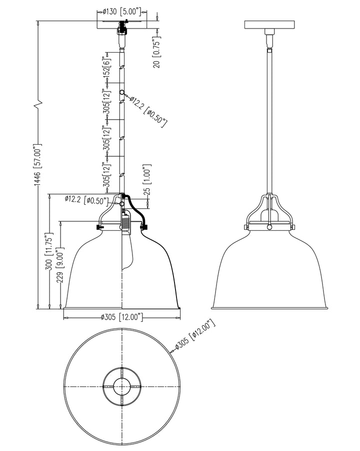 Hollis 12" Pendant dimensions diagram
