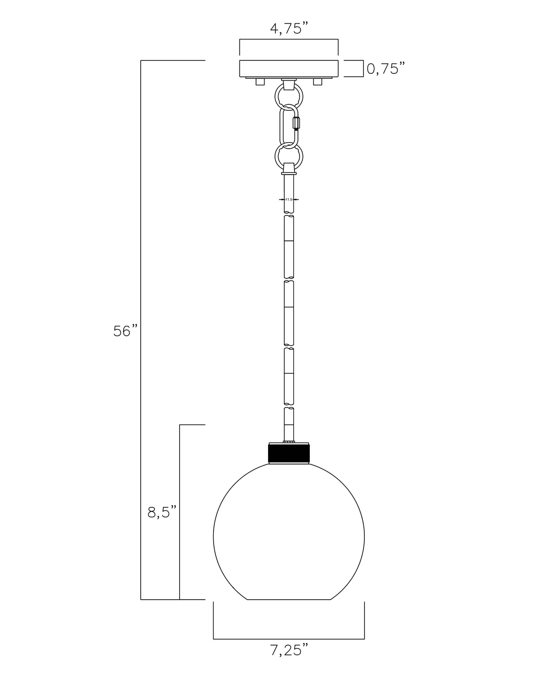 Vessel 1-Light Mini Pendant dimensions diagram