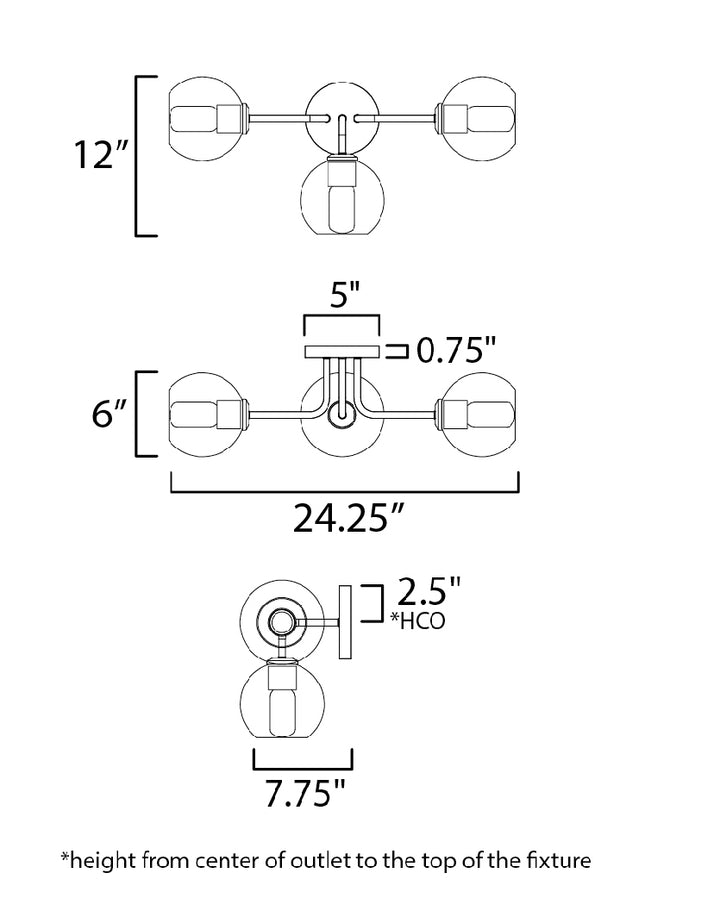 Knox 3-Light Bath Vanity Light dimensions diagram