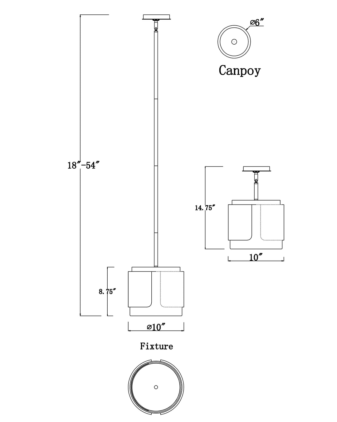 Draughtsman Semi Flush Mount Pendant dimensions diagram