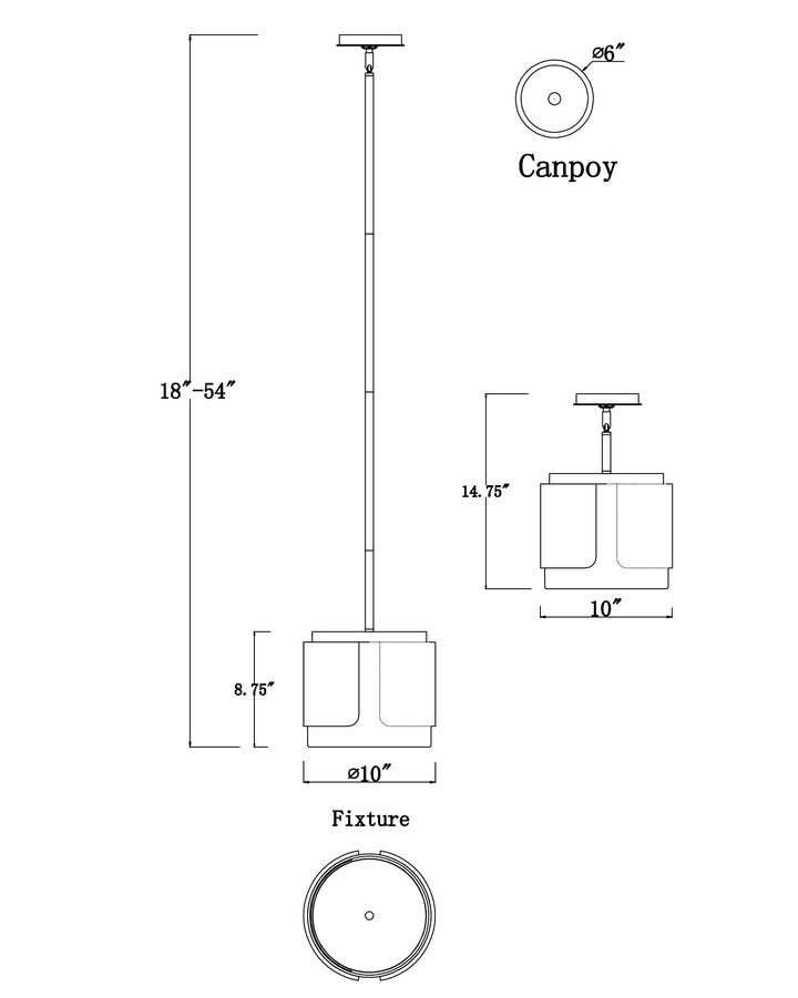 Draughtsman Semi Flush Mount Pendant dimensions diagram