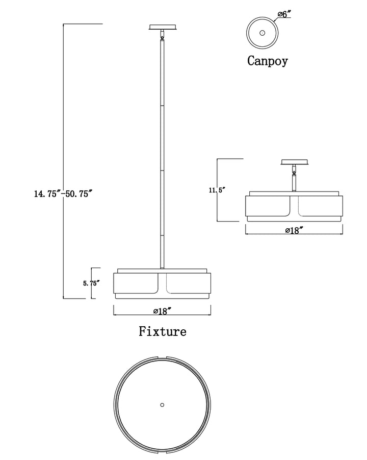 Draughtsman Semi Flush Mount Pendant dimensions diagram