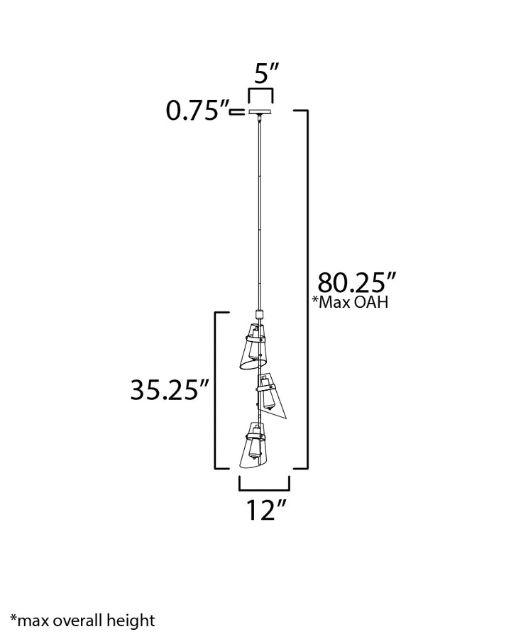 Finch 3-Light Vertical Pendant dimensions diagram
