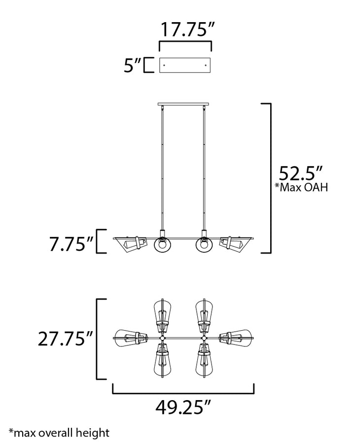 Finch 6-Light Linear Pendant dimensions diagram