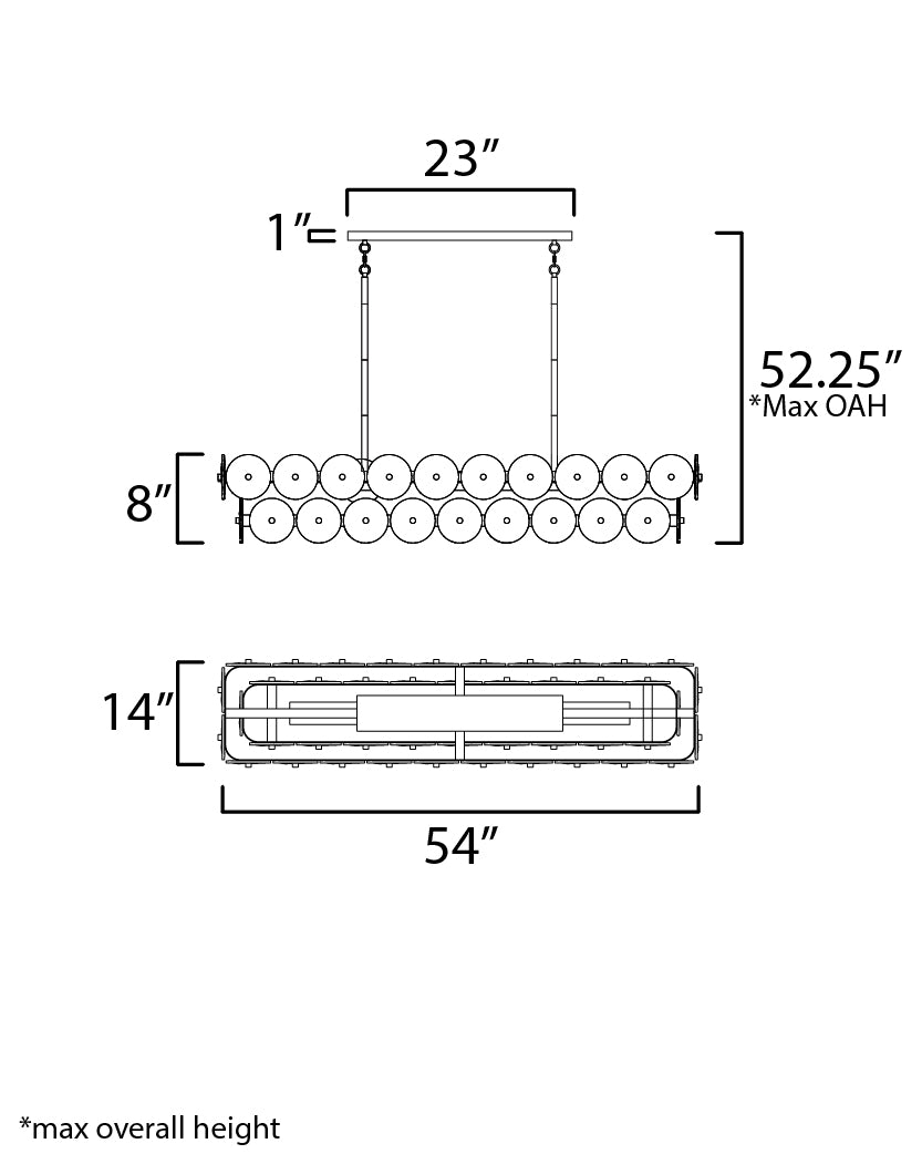 Loren 54" Linear Chandelier dimensions diagram