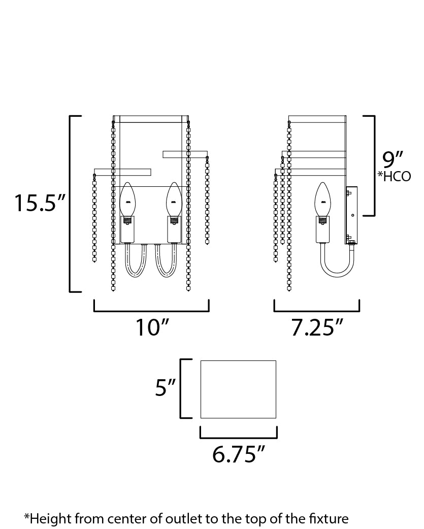 Fontaine 2-Light Wall Sconce dimensions diagram