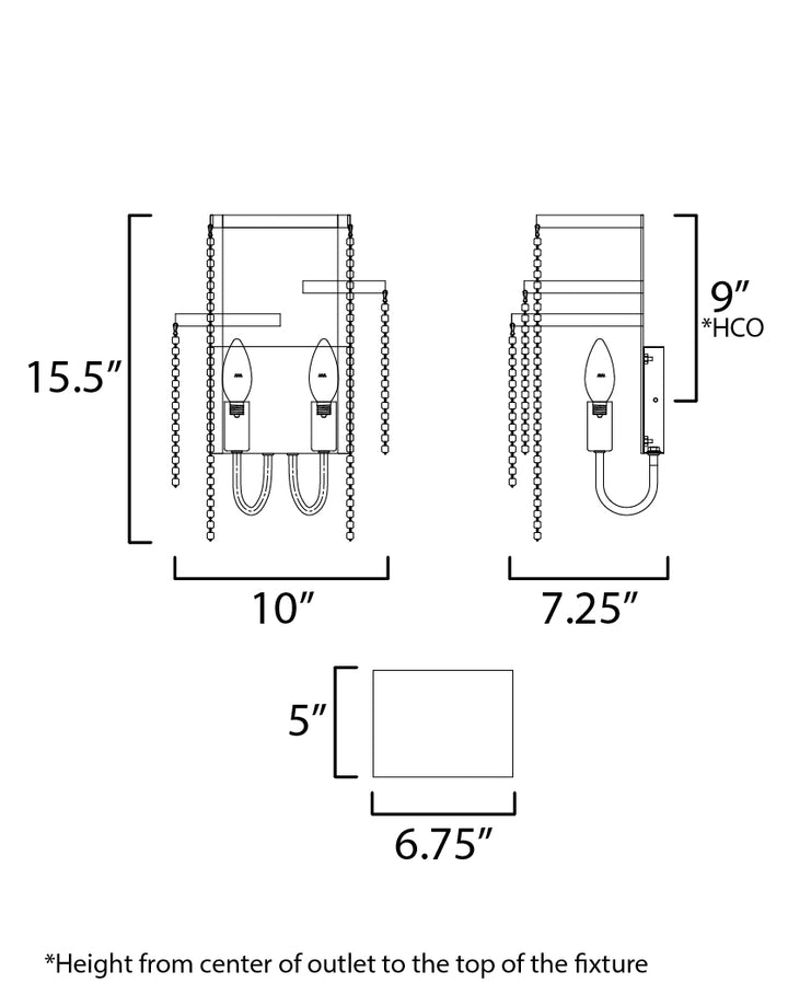 Fontaine 2-Light Wall Sconce dimensions diagram