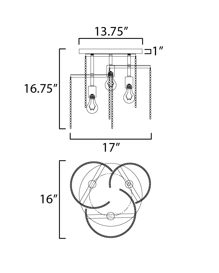 Fontaine 3-Light Flush Mount dimensions diagram