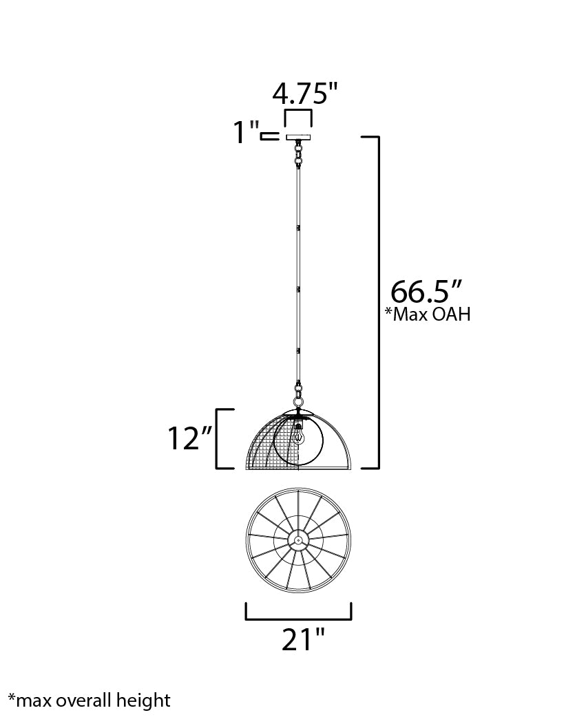 Cestino 1-Light Pendant dimensions diagram