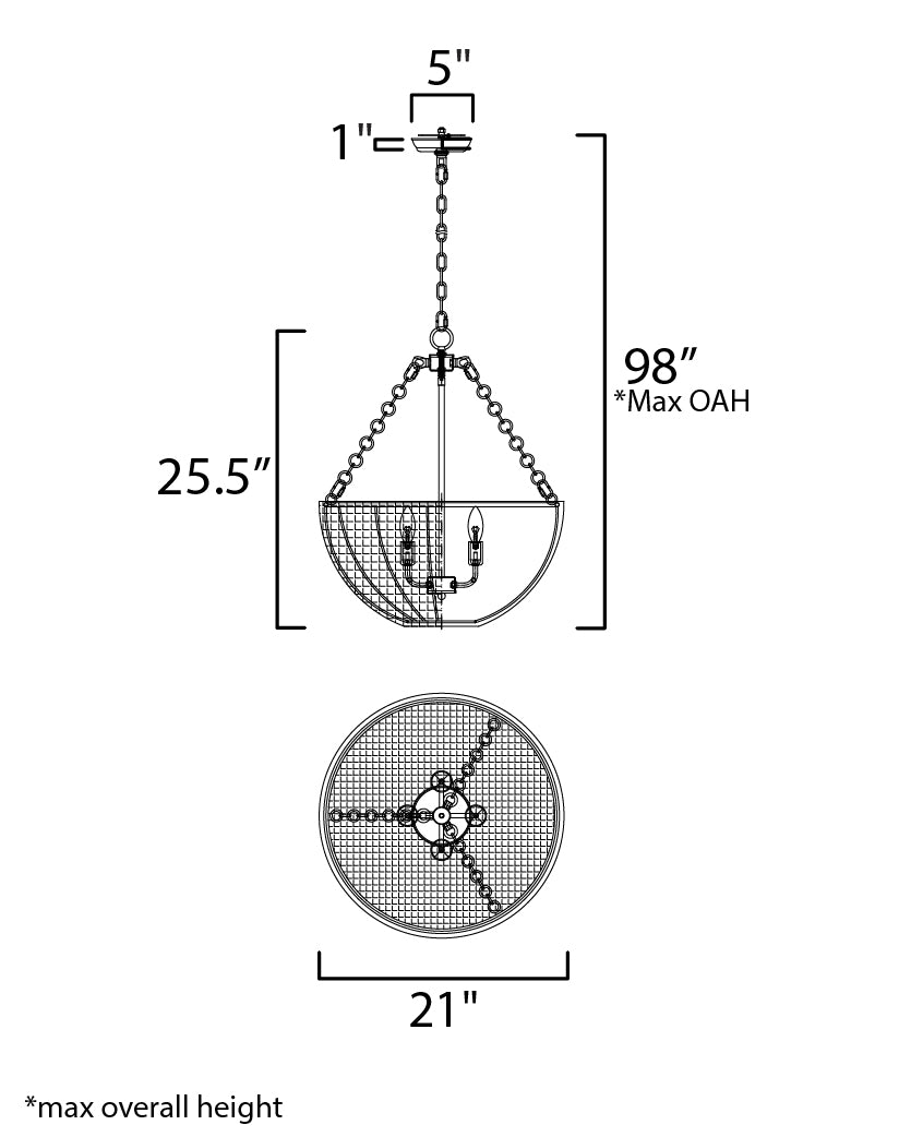 Cestino Pendant dimensions diagram